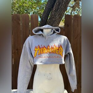 Y2K Vtg Thrasher Custom Reworked Crop Hoodie Sz Medium, Streetwear, 2000s.